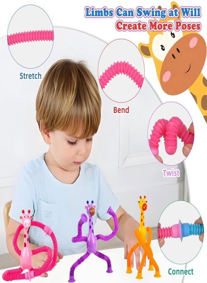 UMIKOOL DIRECT 4 Pack Telescopic Suction Cup Giraffe Toy, Pop Tube Sensory Fidget Toys for Autism, Airplane Travel Essentials, Educational Fidget Toys, Great Idea for Boys and Girls - Image 3